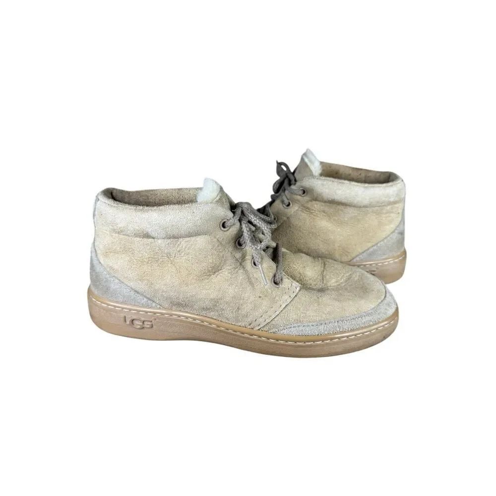 UGG Australia Beige Suede Lace Up Shearling Lined Ankle Boots Size 9 Women